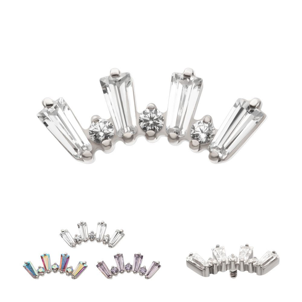 Titanium Internally Threaded Prong Set Baguette & Round CZ 7-Cluster Top