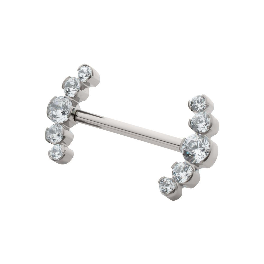 Titanium Semi-Bezel Set Round Gem/Opal 5-Cluster End Nipple Barbell (One Side Fi