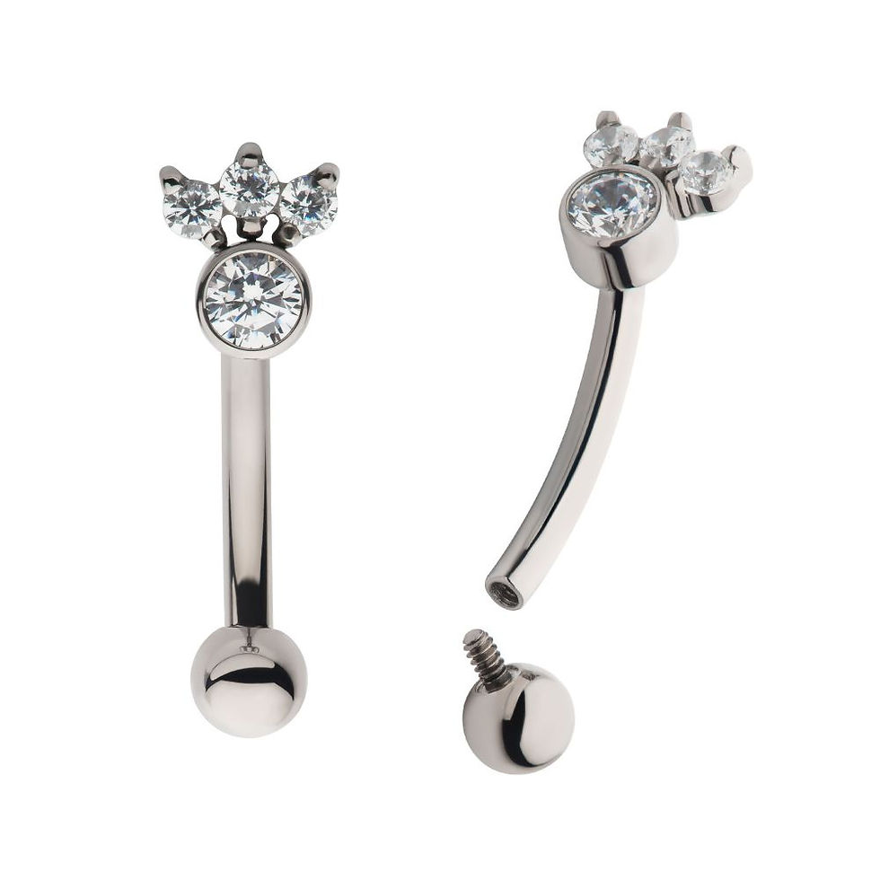 Miniatura: Titanium Internally Threaded with 4pcs Clear AAA CZ Fixed Top Curved Barbell