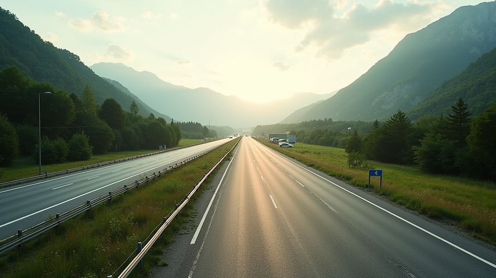 Eye-level view of a scenic landscape along the expressway route