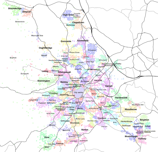 GIS map of Sheffield neighbourhoods (by Paul Brindley)