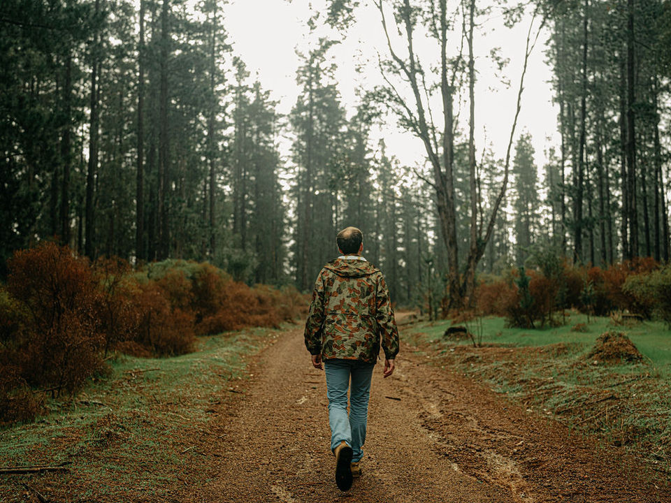 Man walking along dirt road in the Margaret River Forest
