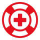 Lifeguard logo with red rescue buoy symbol