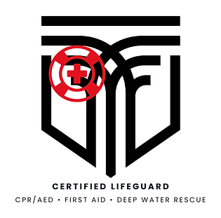 Lifeguard badge with shield and red lifebuoy