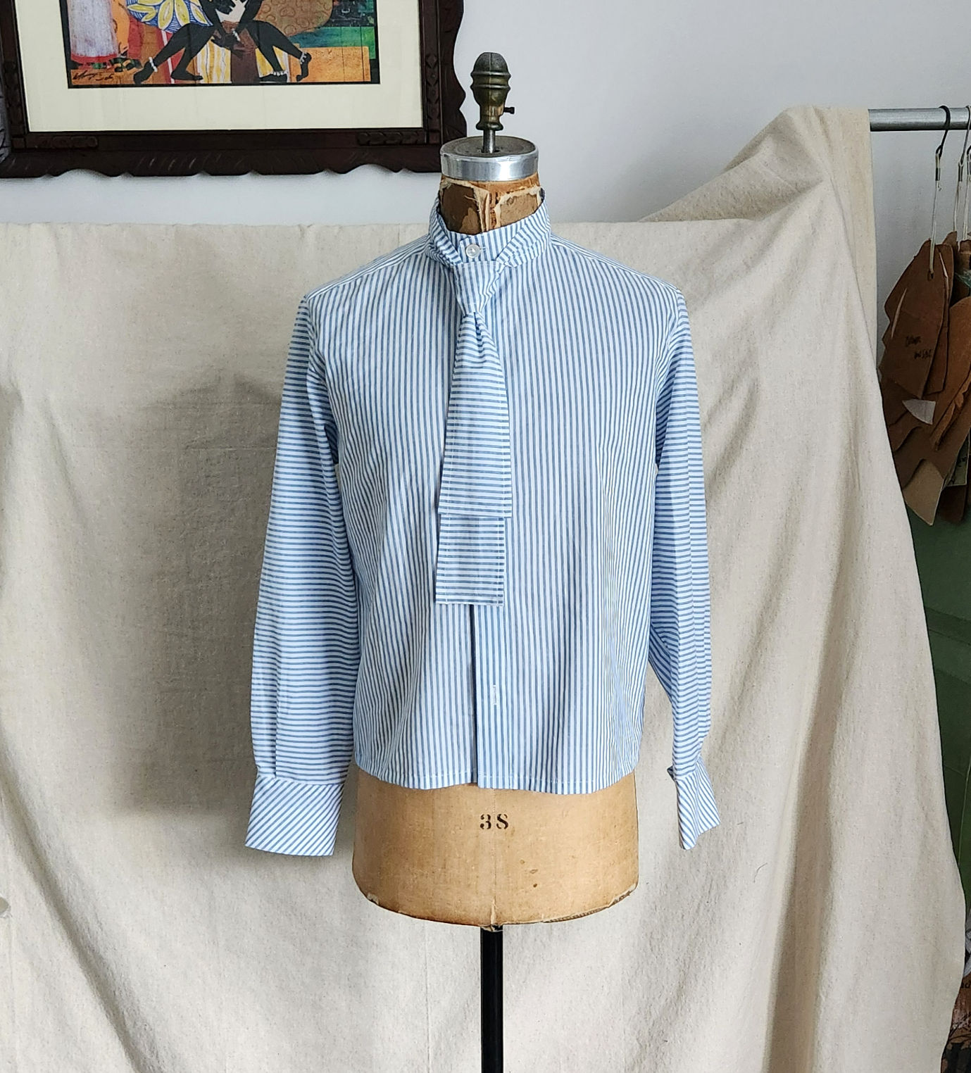 Ban Collar Scarf Tie Shirt
