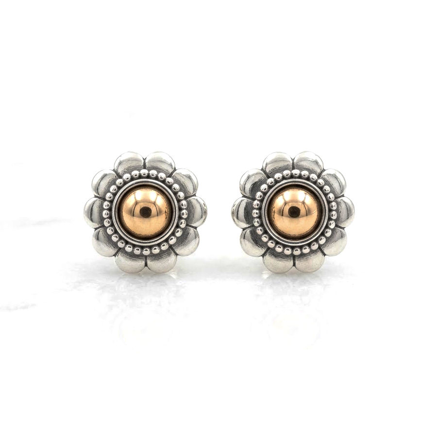 Sterling Silver Stud Floral Earrings with Gold plated accents