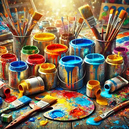 DALL·E 2025-03-25 14.28.41 - A vibrant and colorful scene with several open paint cans fil