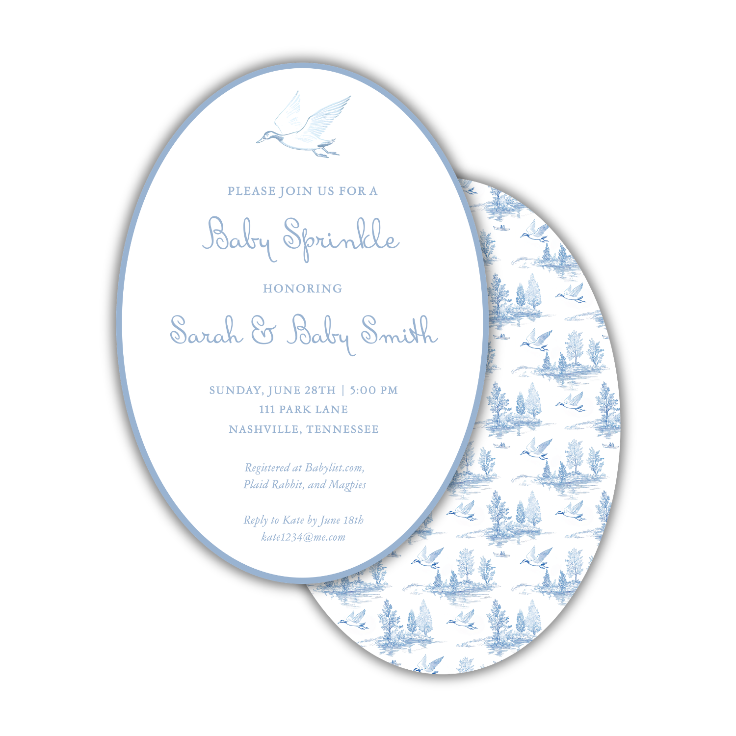 Duck Toile Oval Baby Shower Invitation