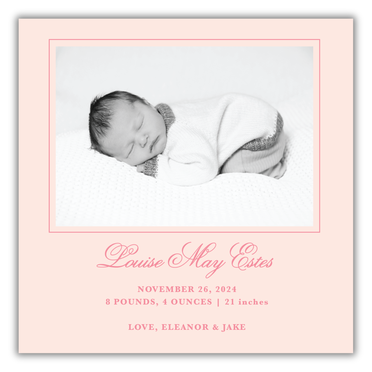 Signature Pink Birth Announcement
