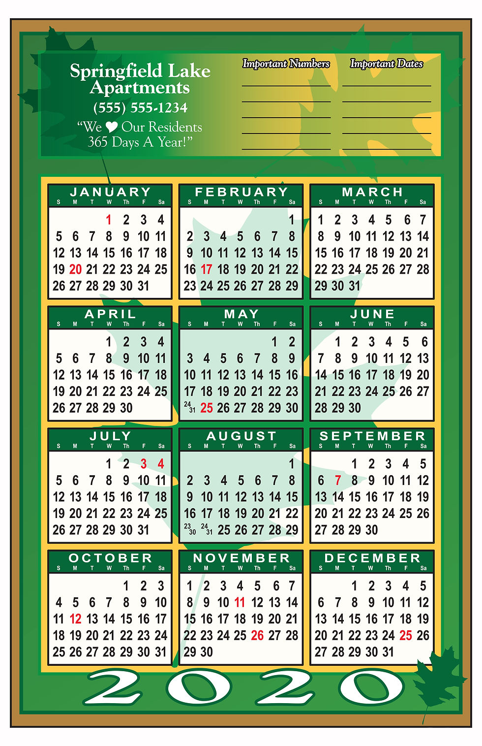 Leaf Wall Calendar