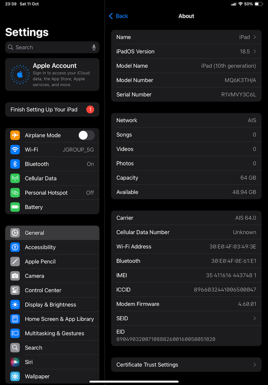 Thumbnail: iPad Gen 10 WiFi + Cellular ความจุ 64GB. Like New!! รหัสสินค้า : 1310