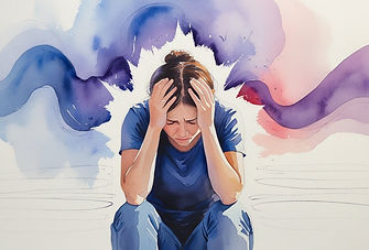 Migraine Watercolour Picture Of A Woman Holding Her Head From A Migraine