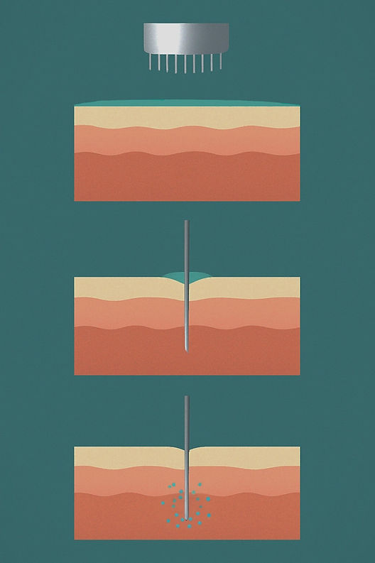 Diagram of microneedling process – how tiny needles trigger skin healing and collagen production, as used at ALLOR Cosmetic Clinic in Auckland.