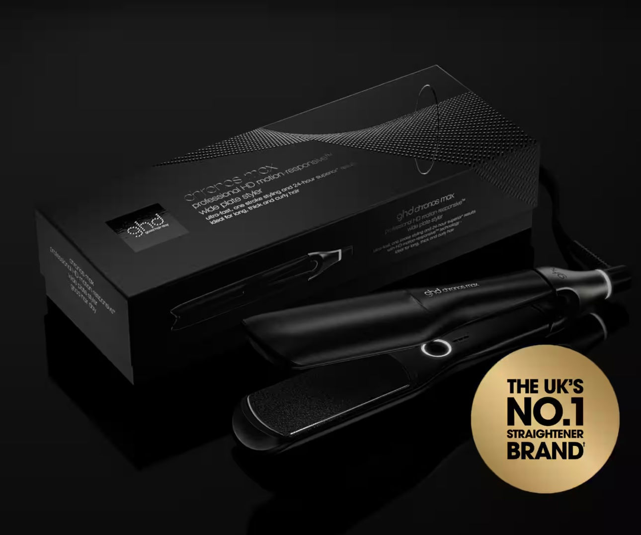 NEW GHD CHRONOS MAX BEST WIDE PLATE HAIR STRAIGHTENER (43MM PLATE) BLACK