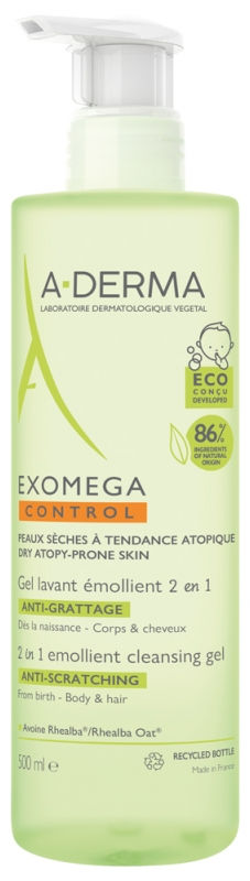 A-DERMA Exomega Control Gel Limpiador Emoliente 2en1 Anti-Rascado 500 ml