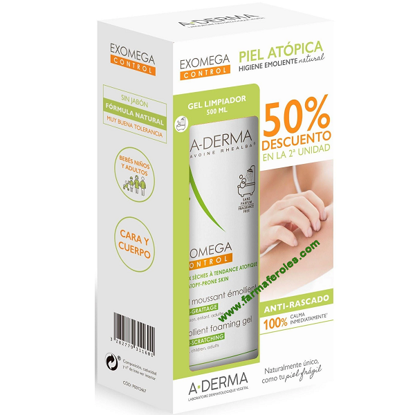 A-Derma Exomega Control Gel Limpiador Emoliente Duplo 2x 500ml
