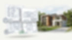 Modern custom home and its architectural drawings in 3D of to the side