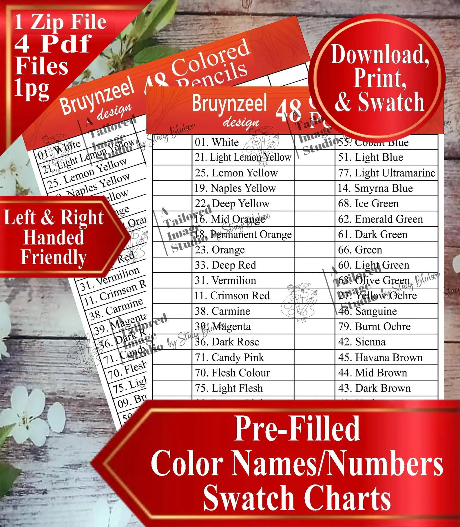 Bruynzeel Design 48 Colored Pencil Swatch Charts