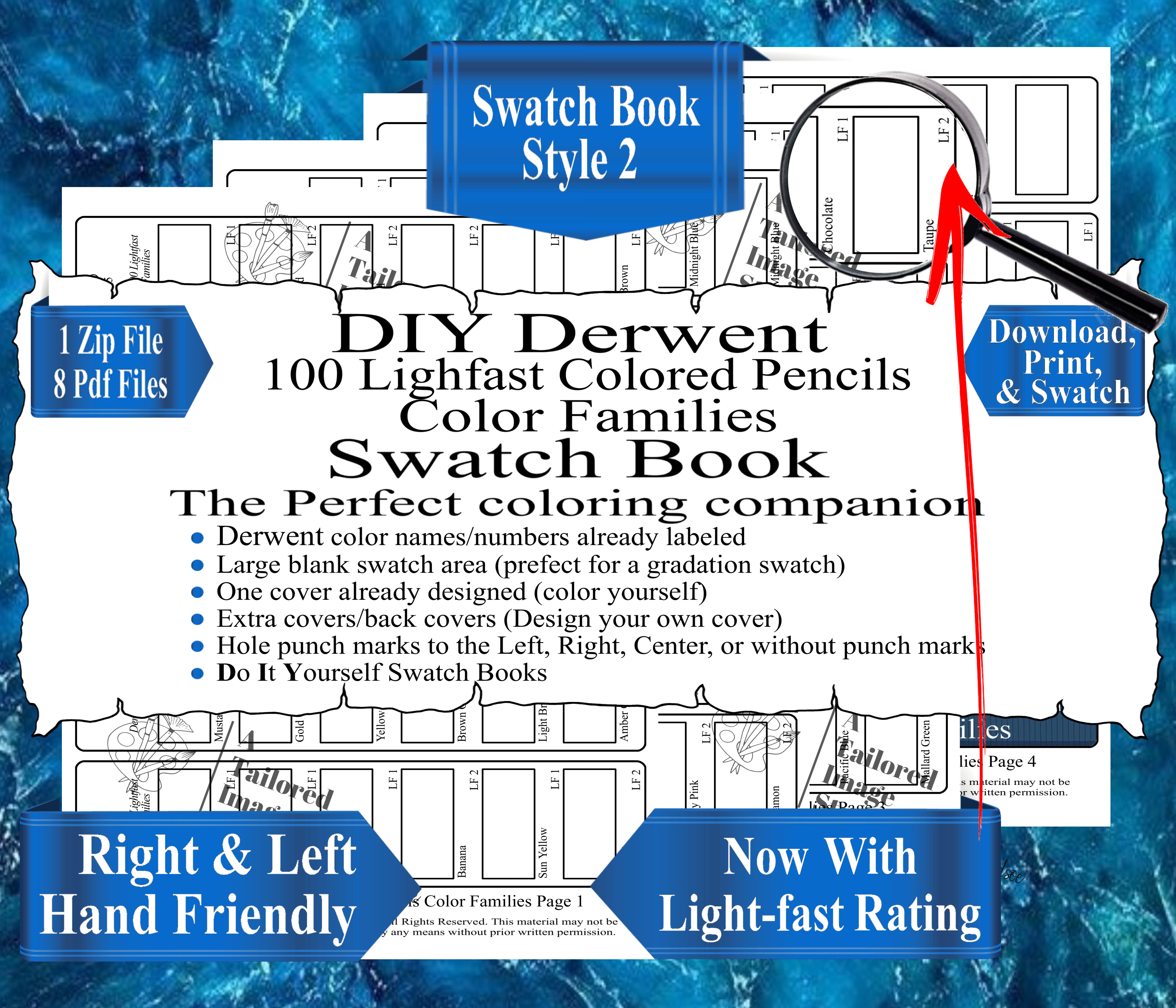 Derwent 100 Lightfast Color Families Swatch Book Style 2