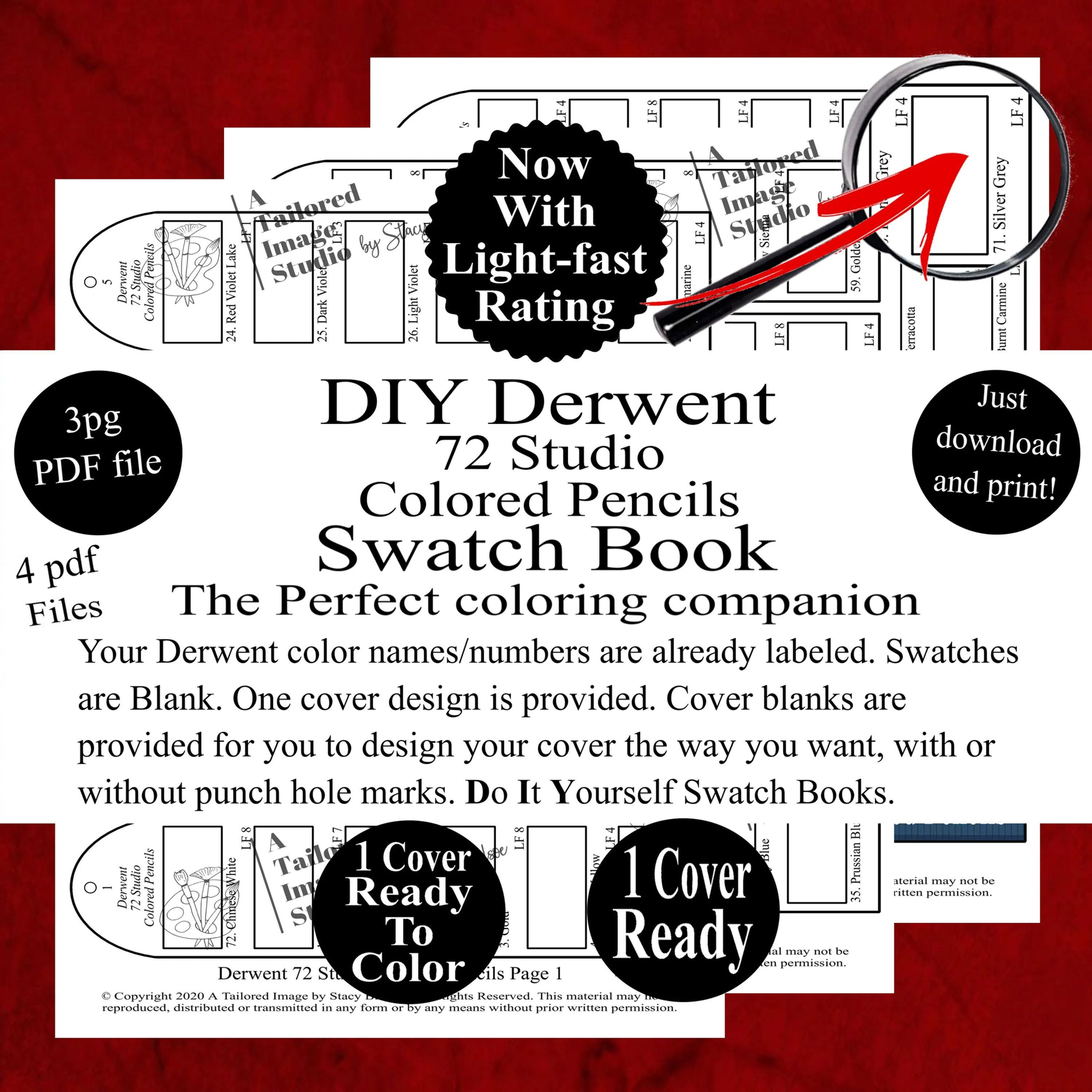 Derwent 72 Studio Colored Pencils Swatch Book Style 1