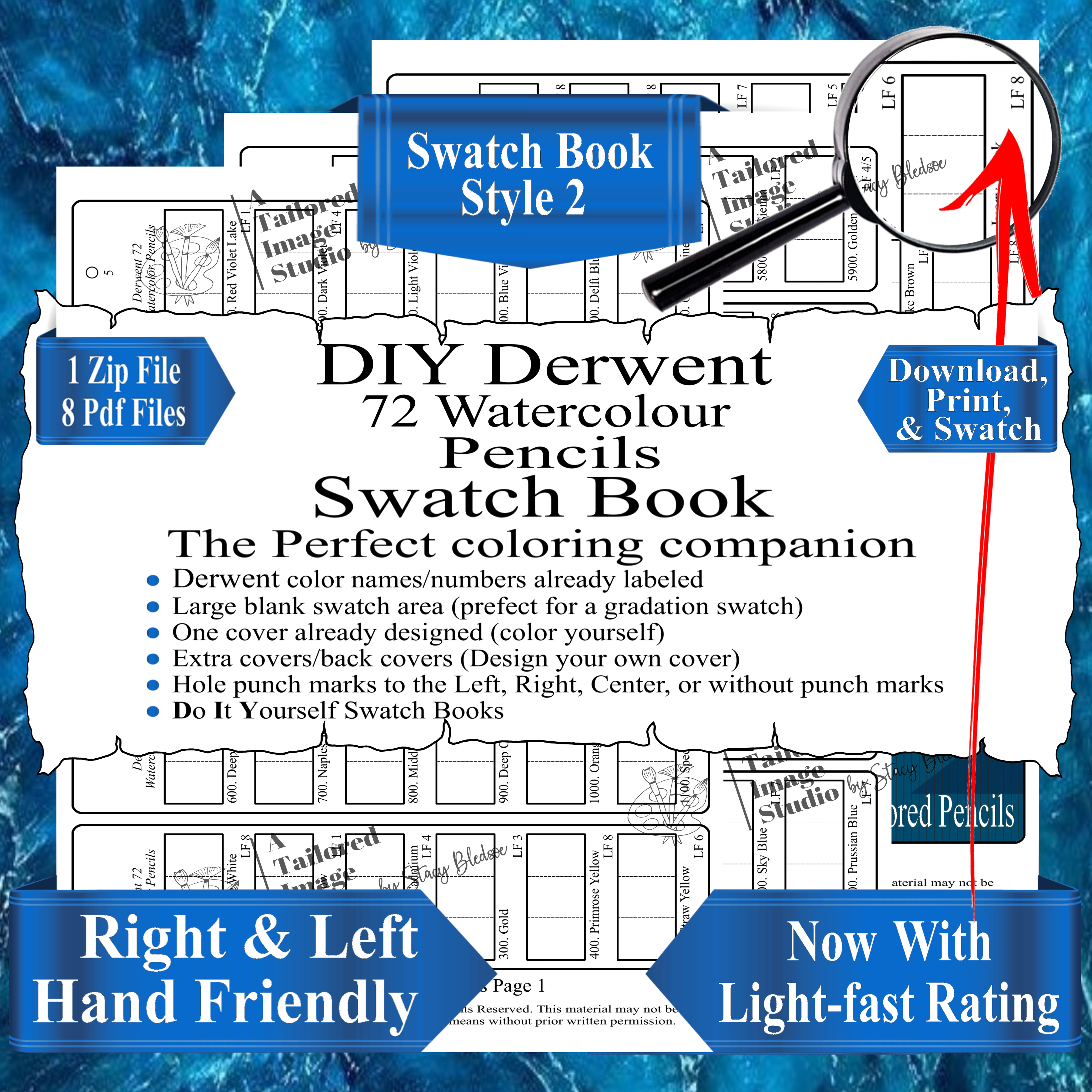 Derwent 72 Watercolor Pencils Swatch Book Style 2