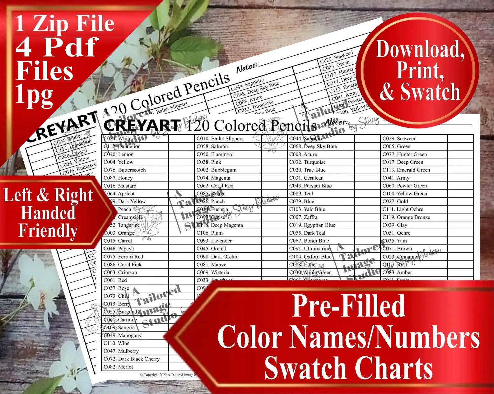 Creyart 120 Colored Pencils Swatch Chart
