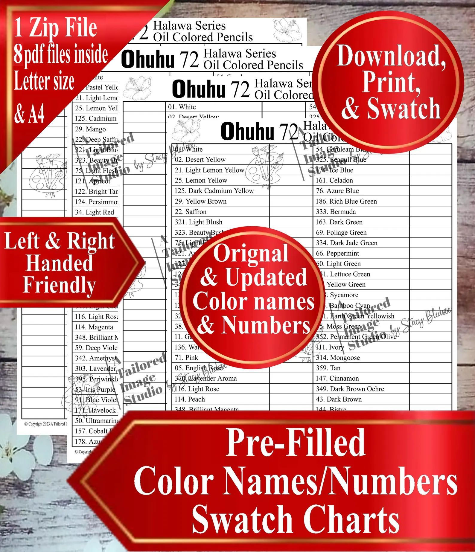 Ohuhu 72 Halawa Oil Based Colored Pencils Swatch Charts