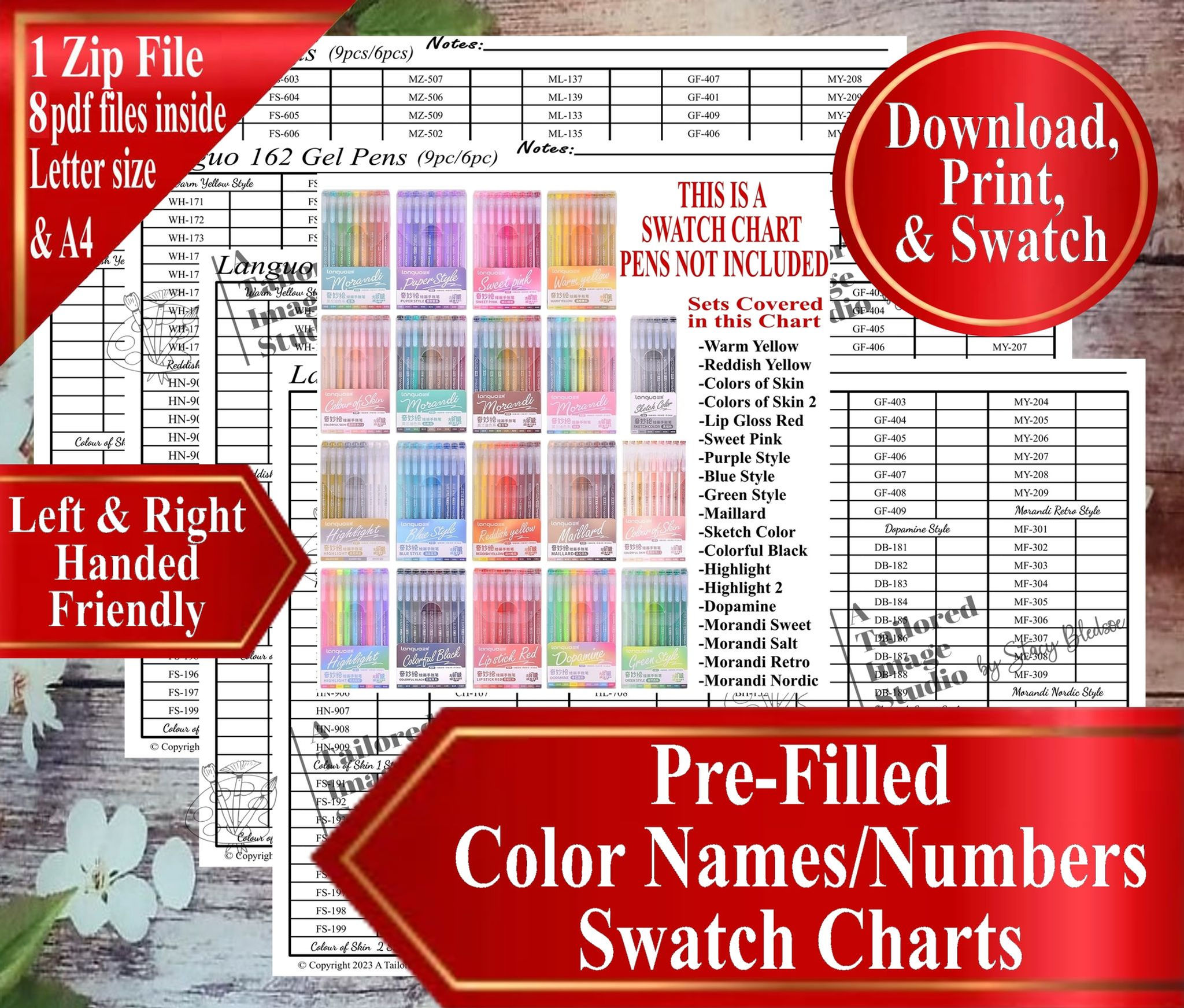 Languo 162 Gel Pens Swatch Charts