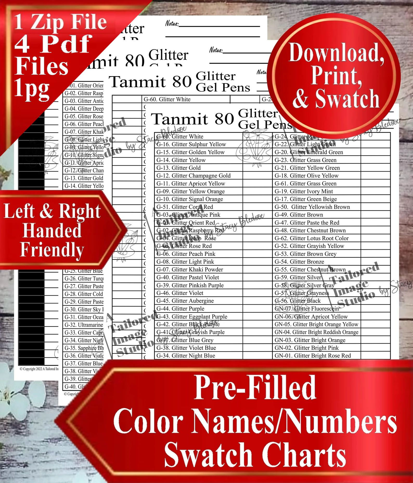 Tanmit 80 Glitter Gel Pens Swatch Charts