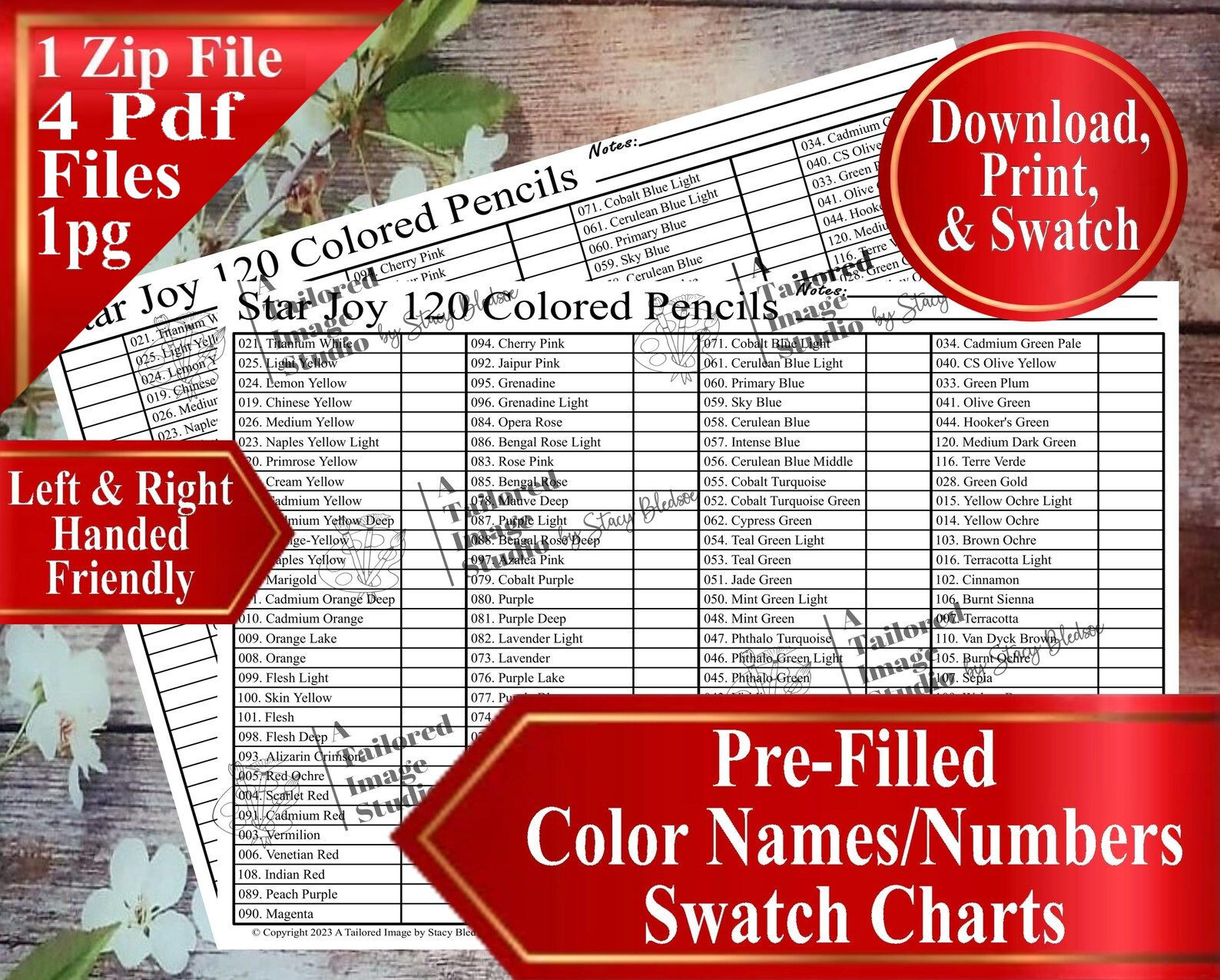 Star Joy 120 Colored Pencils Swatch Charts