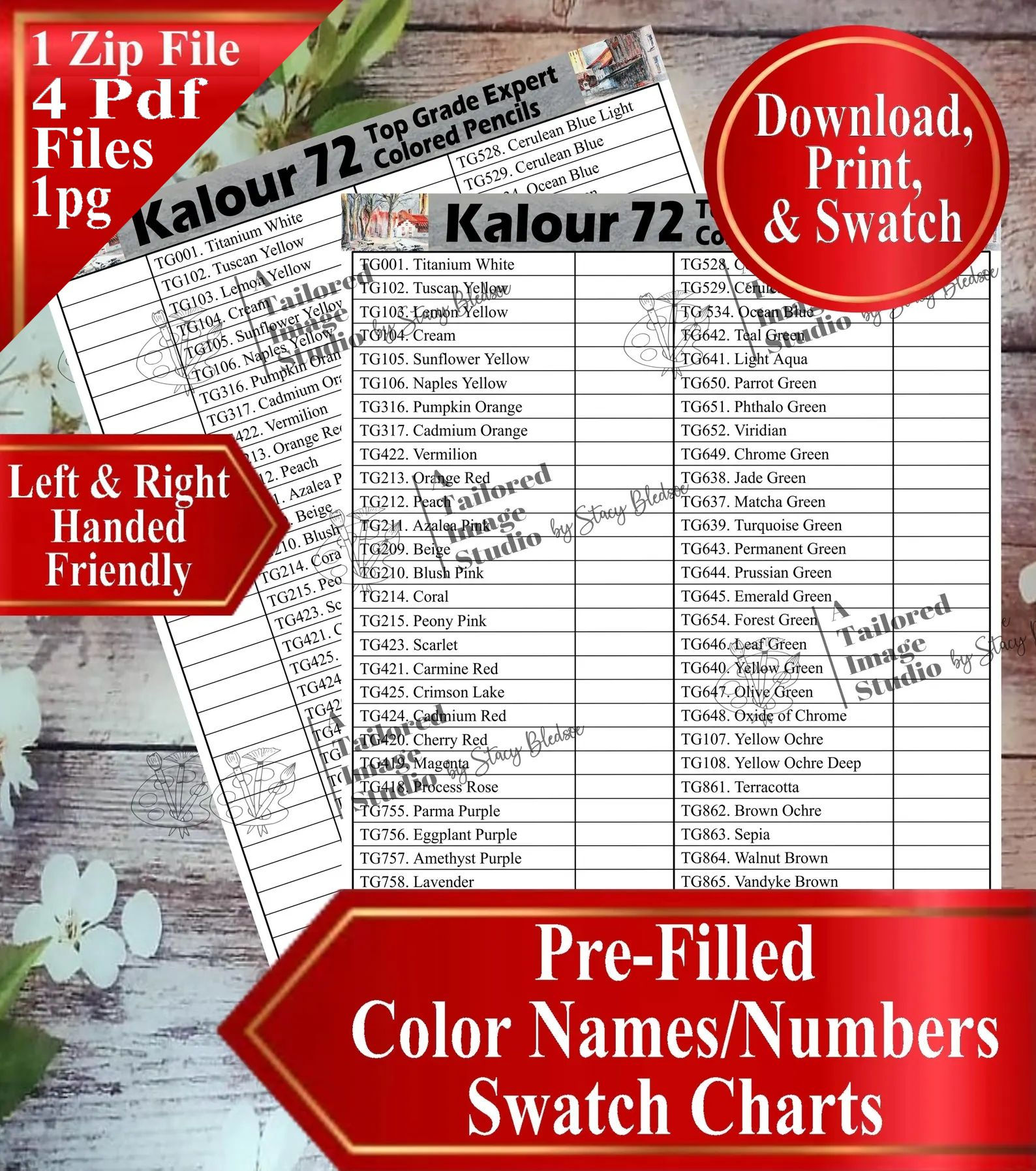 Kalour 72 Top Grade Expert Colored Pencils Swatch Charts