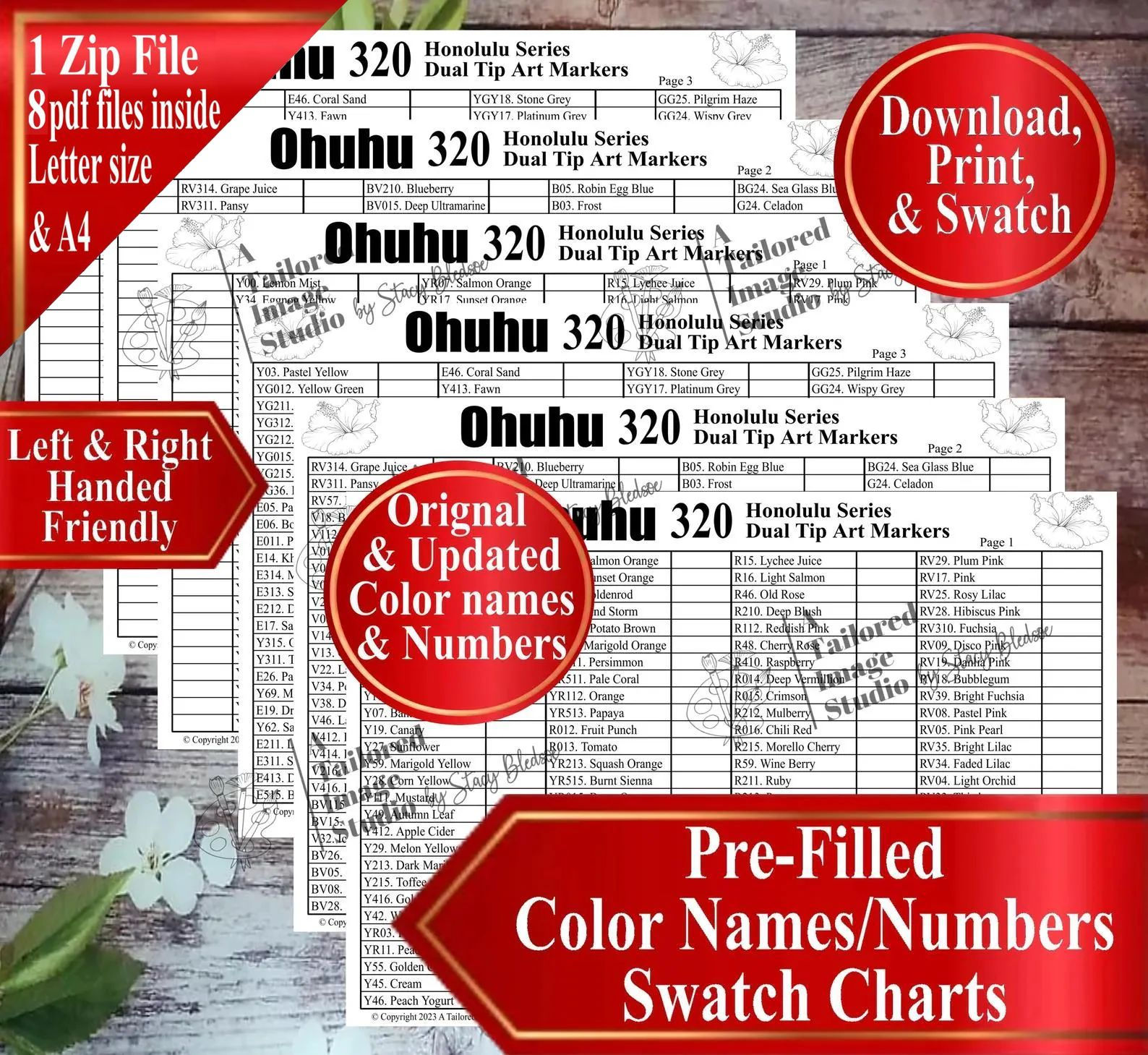 Ohuhu 320 Honolulu Series Markers Swatch Charts