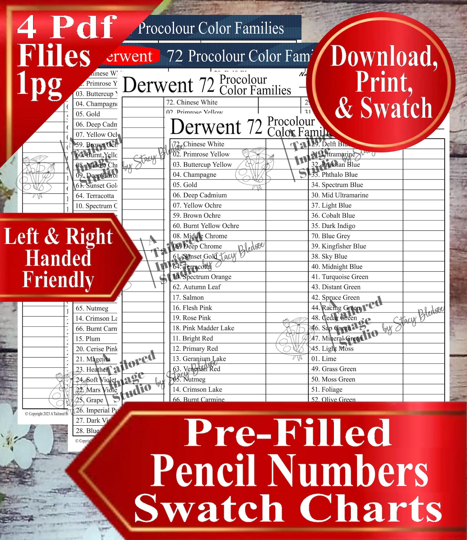Derwent 72 Procolour Color Families Swatch Charts