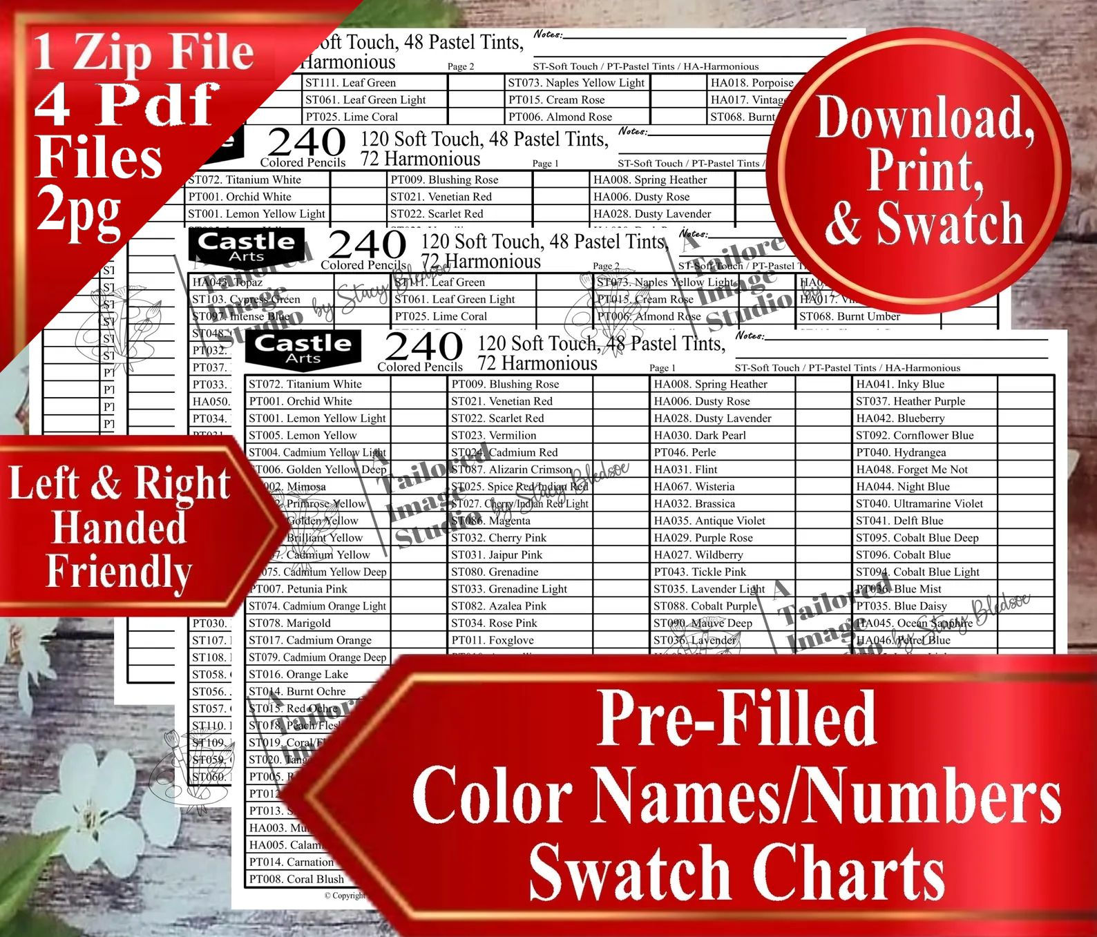 Castle Arts 240 Colored Pencils Swatch Charts