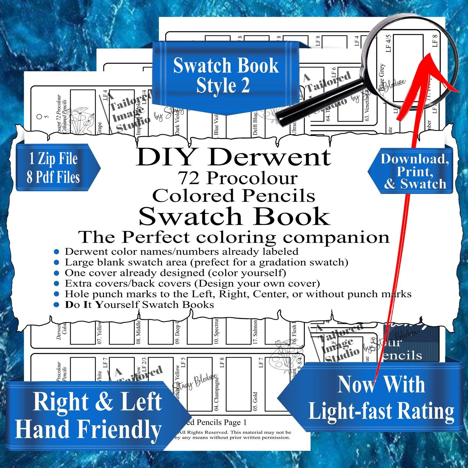 Derwent 72 Procolour Colored Pencils Swatch Book Style 2