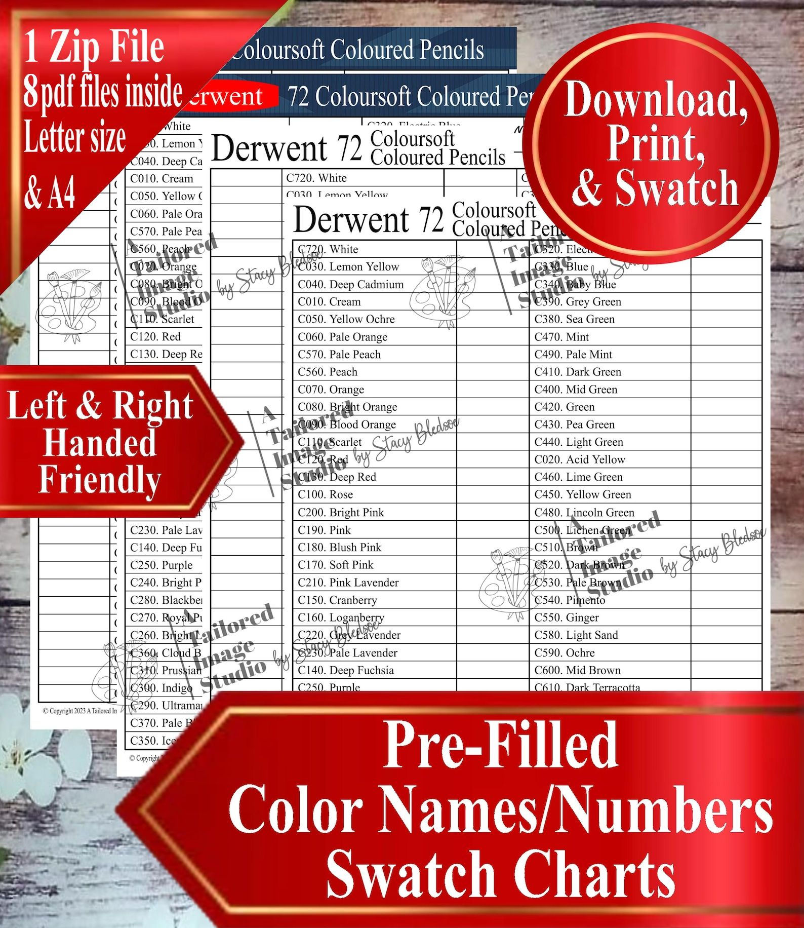 Derwent 72 Coloursoft Colored Pencils Swatch Charts