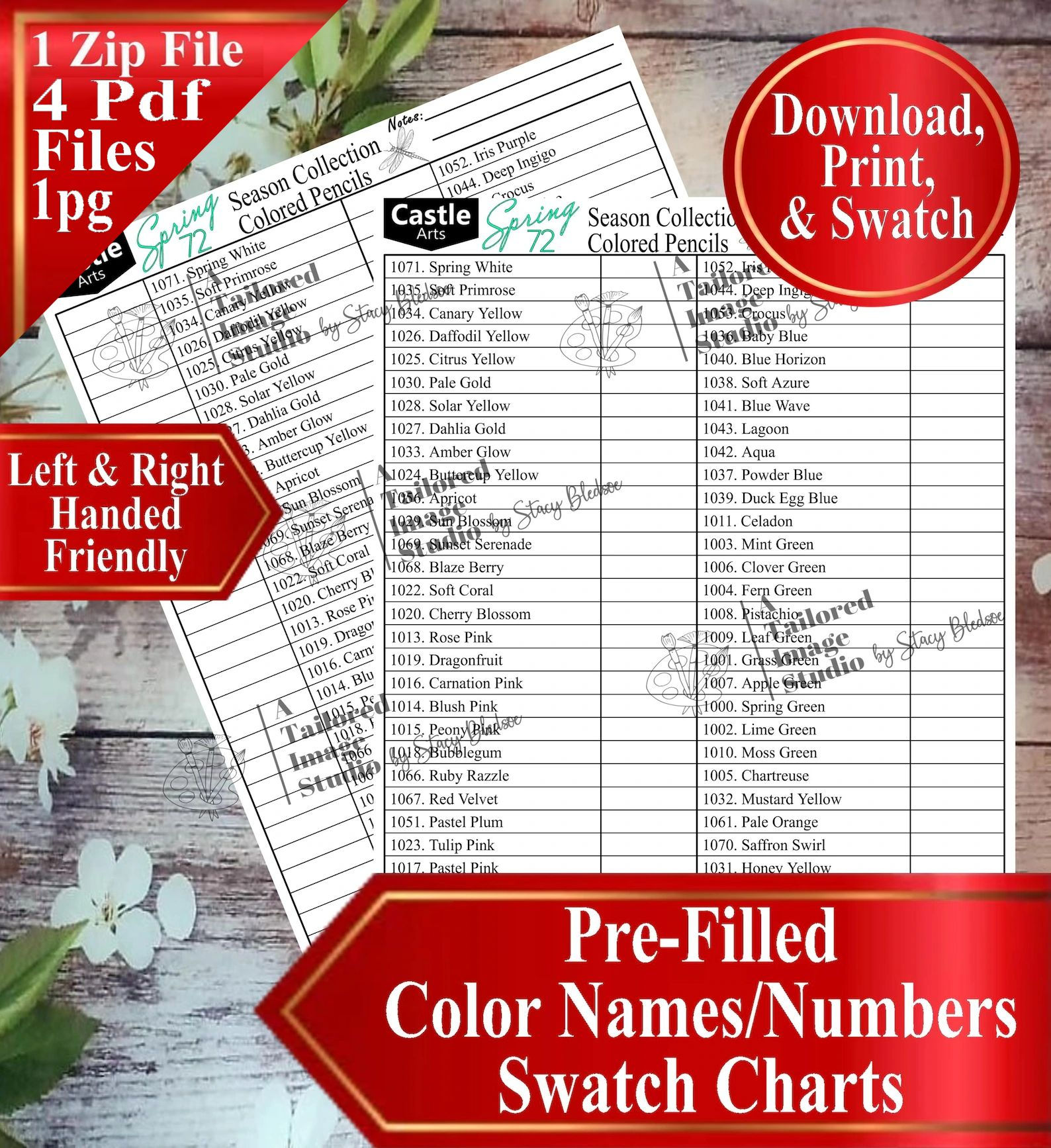 Castle Arts 72 Spring Season Collection Colored Pencils Swatch Charts