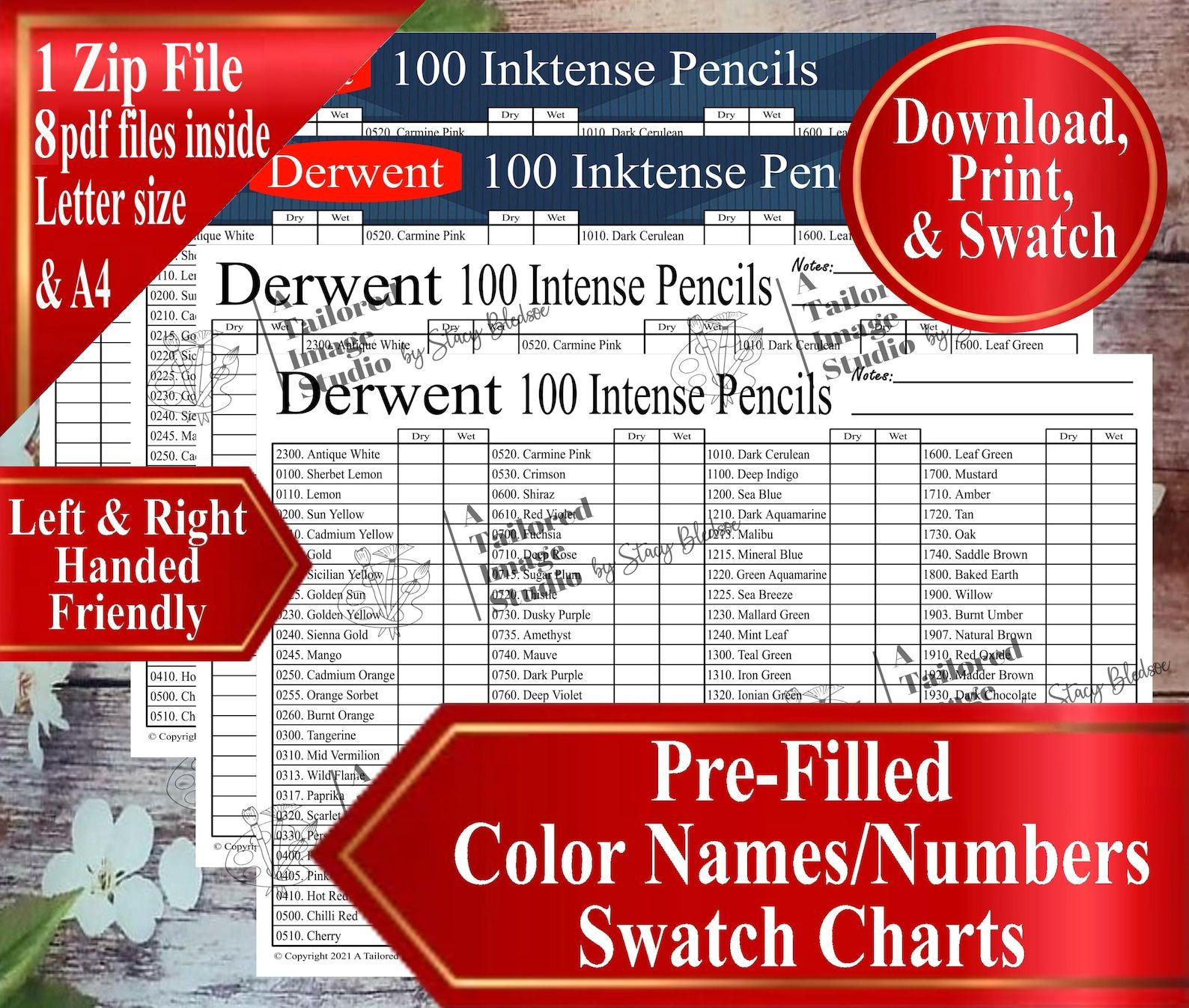 Derwent 100 Inktense Pencils Swatch Charts