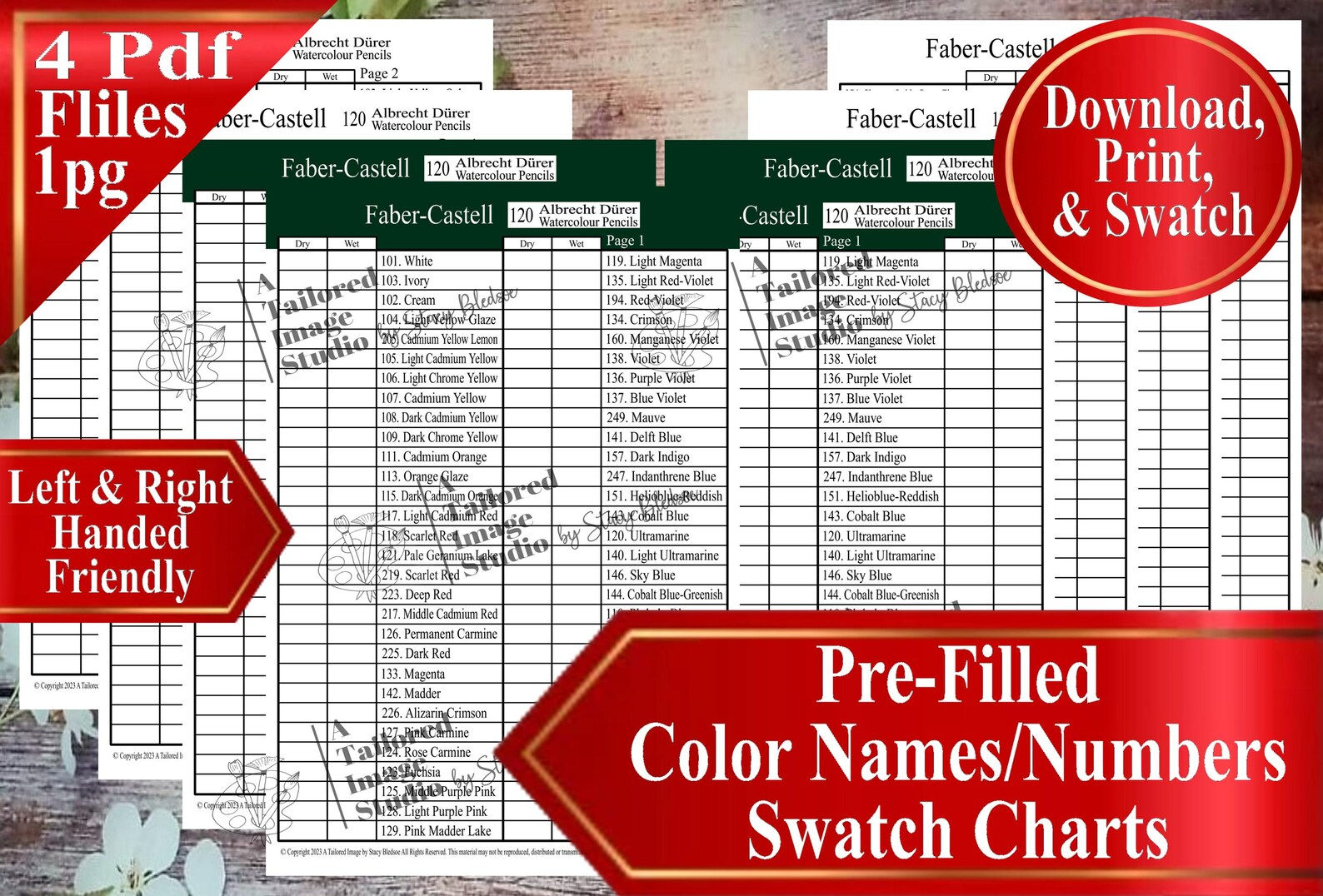 Faber Castell 120 Albrecht Dürer Watercolor Pencils Swatch Charts