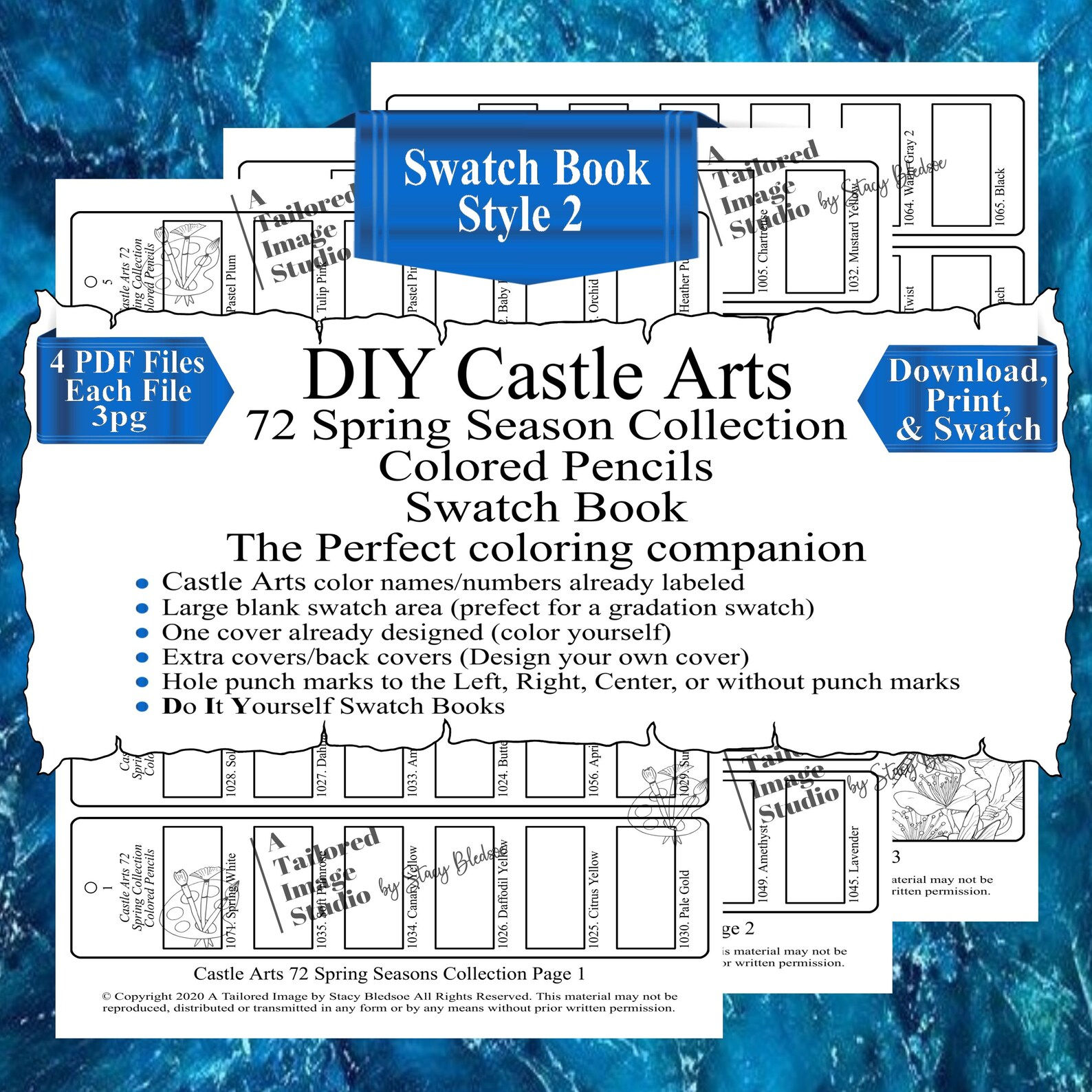 Castle Arts 72 Spring Season Collection Colored Pencils Swatch Book Style2
