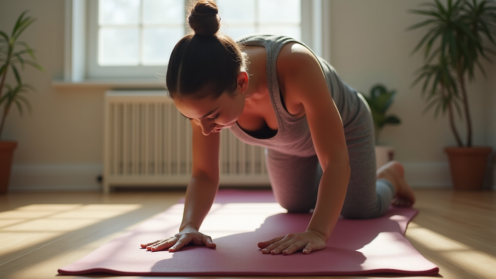 Close-up view of a person performing a bird dog exercise on a yoga mat