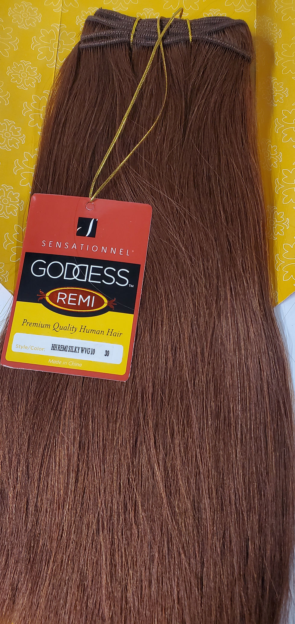 Thumbnail: Auburn hair extensions with Goddess Brazilian tag