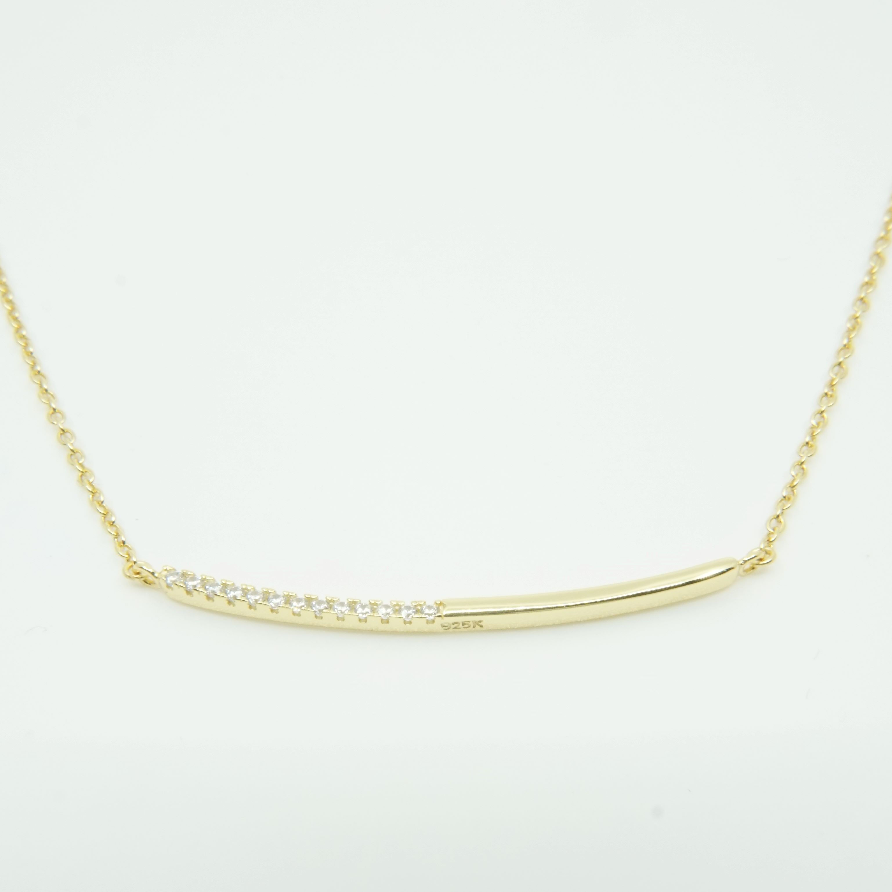 Shiny Gold and White CZ's Bar Necklace
