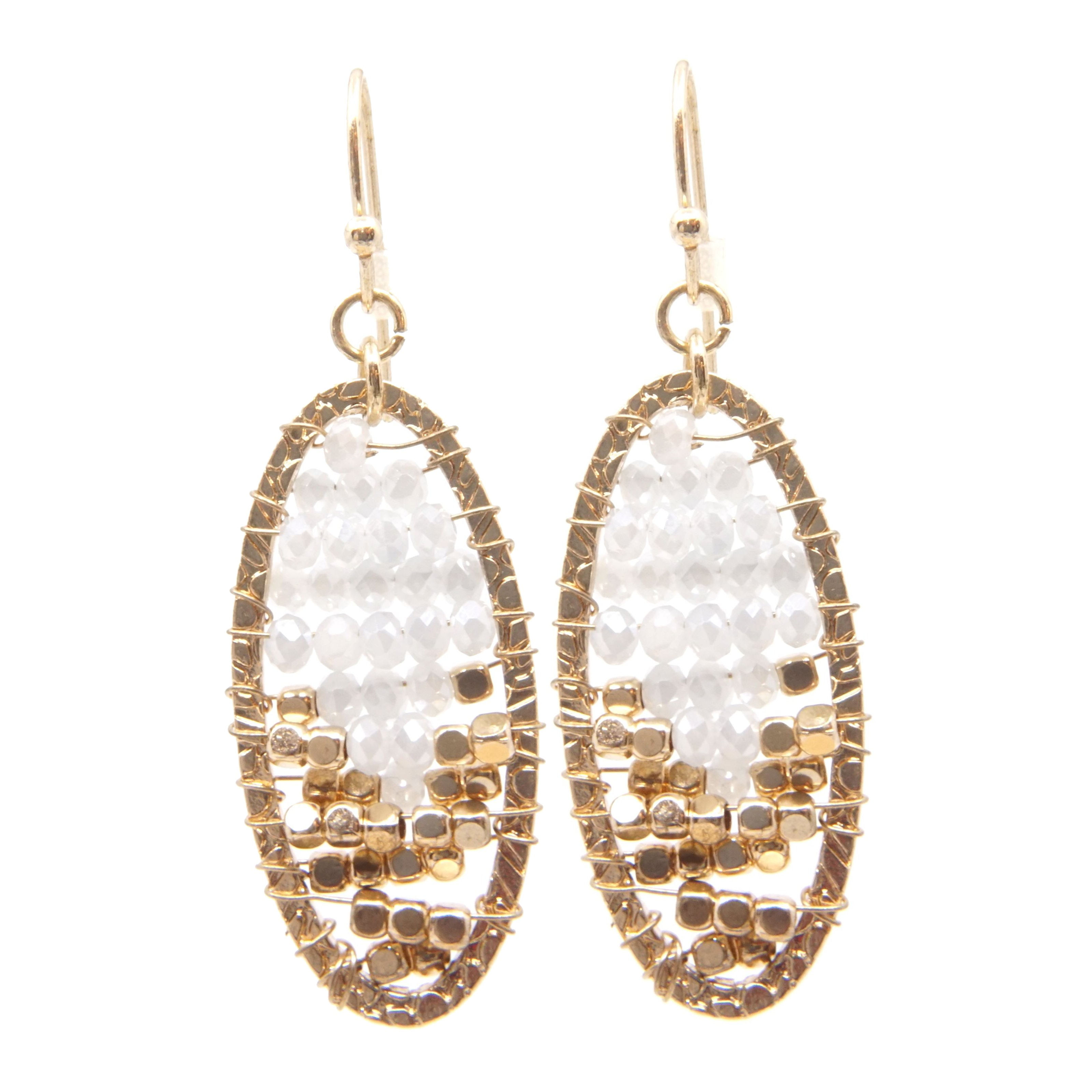 Gold Earring with gold and grey beads