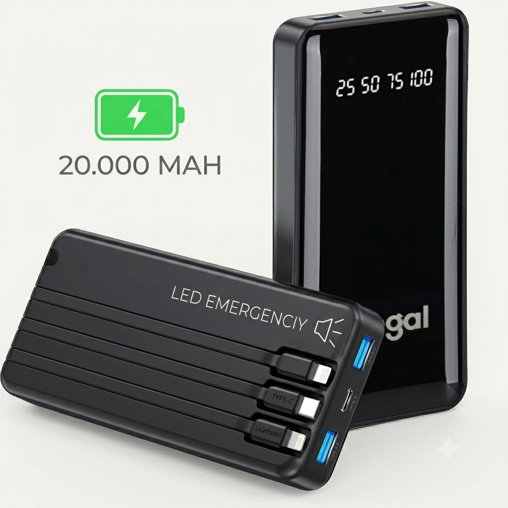 Power Bank 20000mAh com Lanterna Portátil