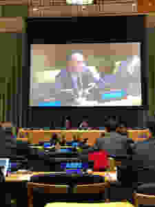 Román Rodríguez, miembro del Consejo en Scholas Occurrentes, durante su exposición en el Latino Impact Summit 2017 en la sede de la ONU.