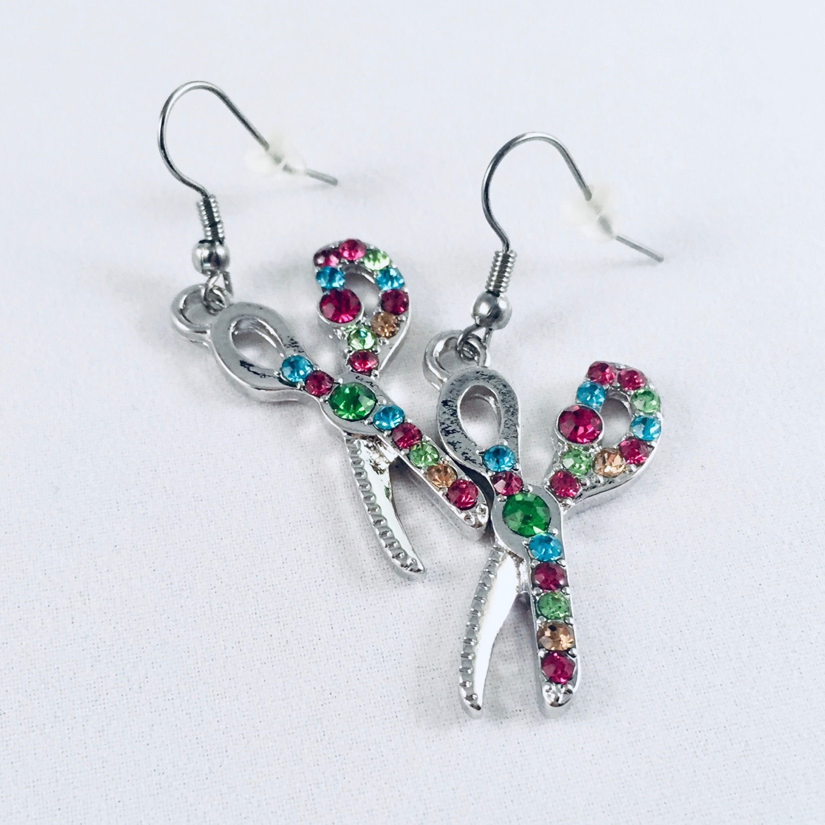 Jeweled scissor earrings, stud or dangle style