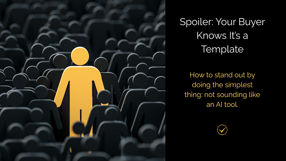 a yellow stick figure person standing in a crowd of black stick figures. The caption reads How to stand out my doing the simplest thing: not sounding like an AI email template.