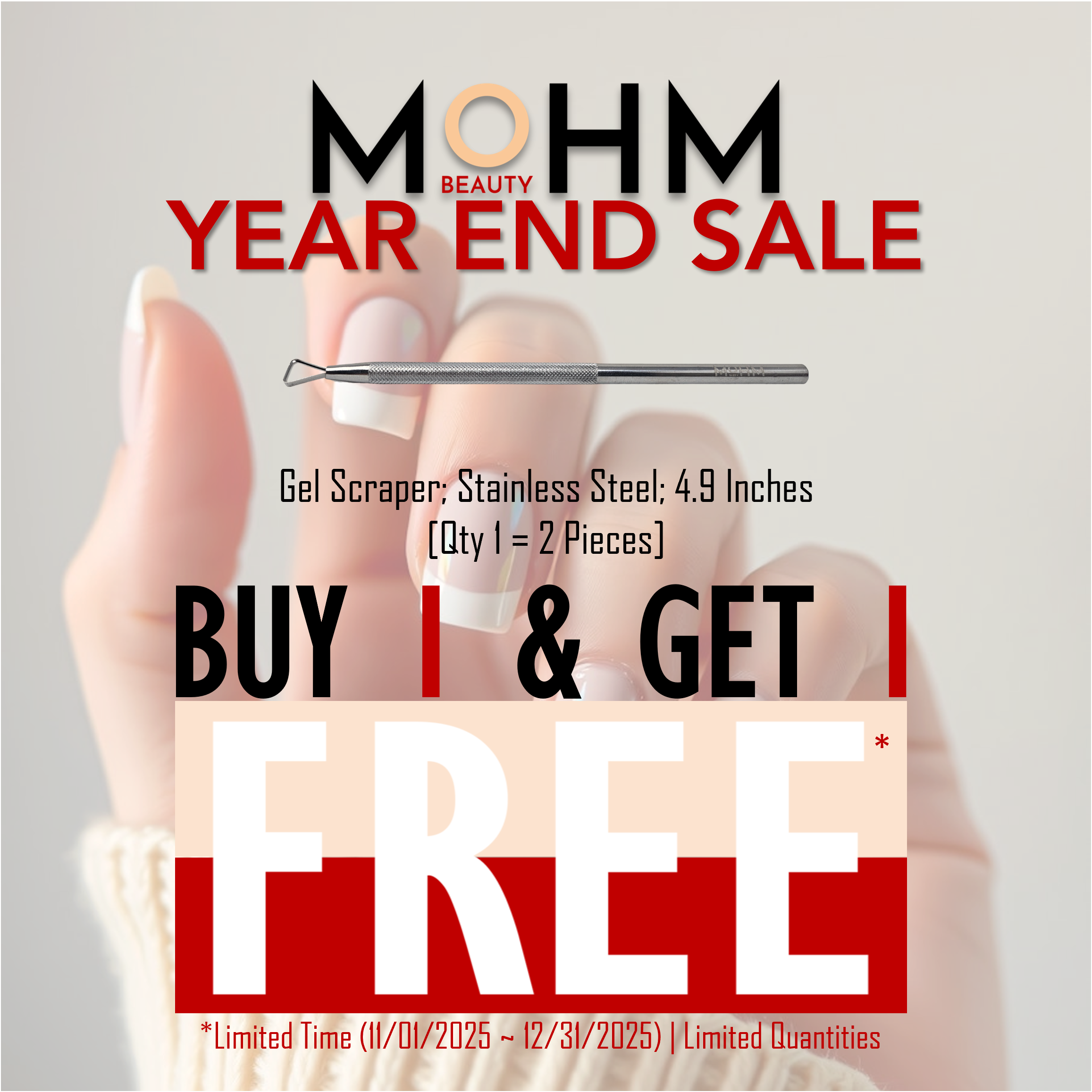 Buy 1 & Get 1 Free - Gel Scraper; 4.9 Inches; Stainless Steel