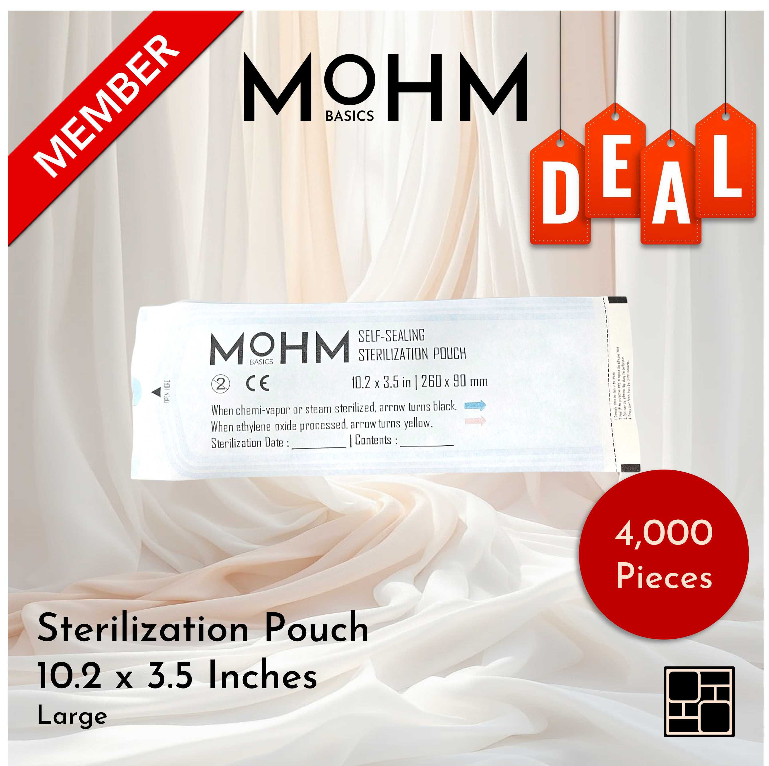 MEMBER DEAL - Sterilization Pouch; Large; 10.2 x 3.5 Inches
